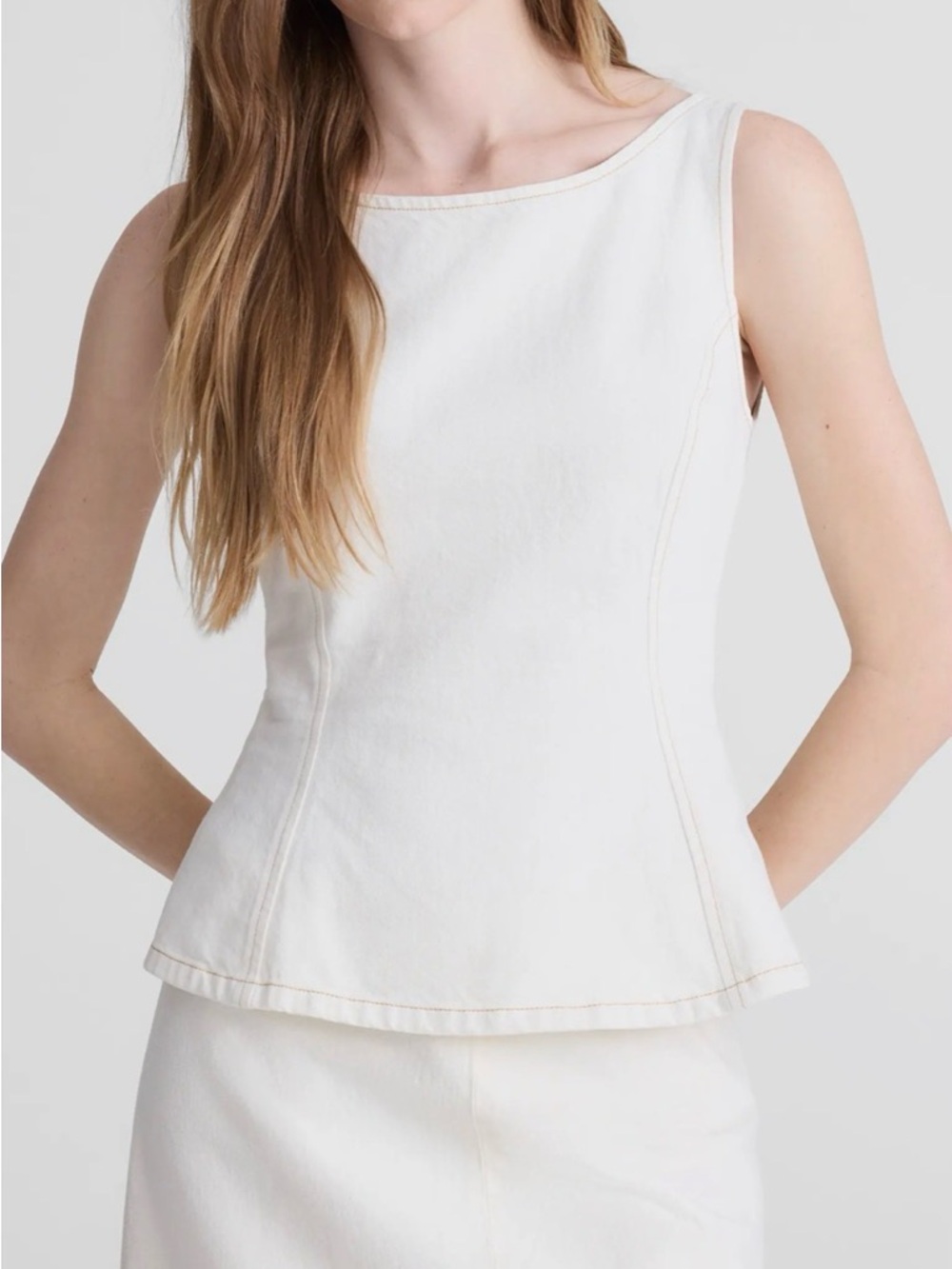 NEW Madewell Women Ivory Solid Cotton Denim Scoop Neck Zip-Back Tank Top Size 0